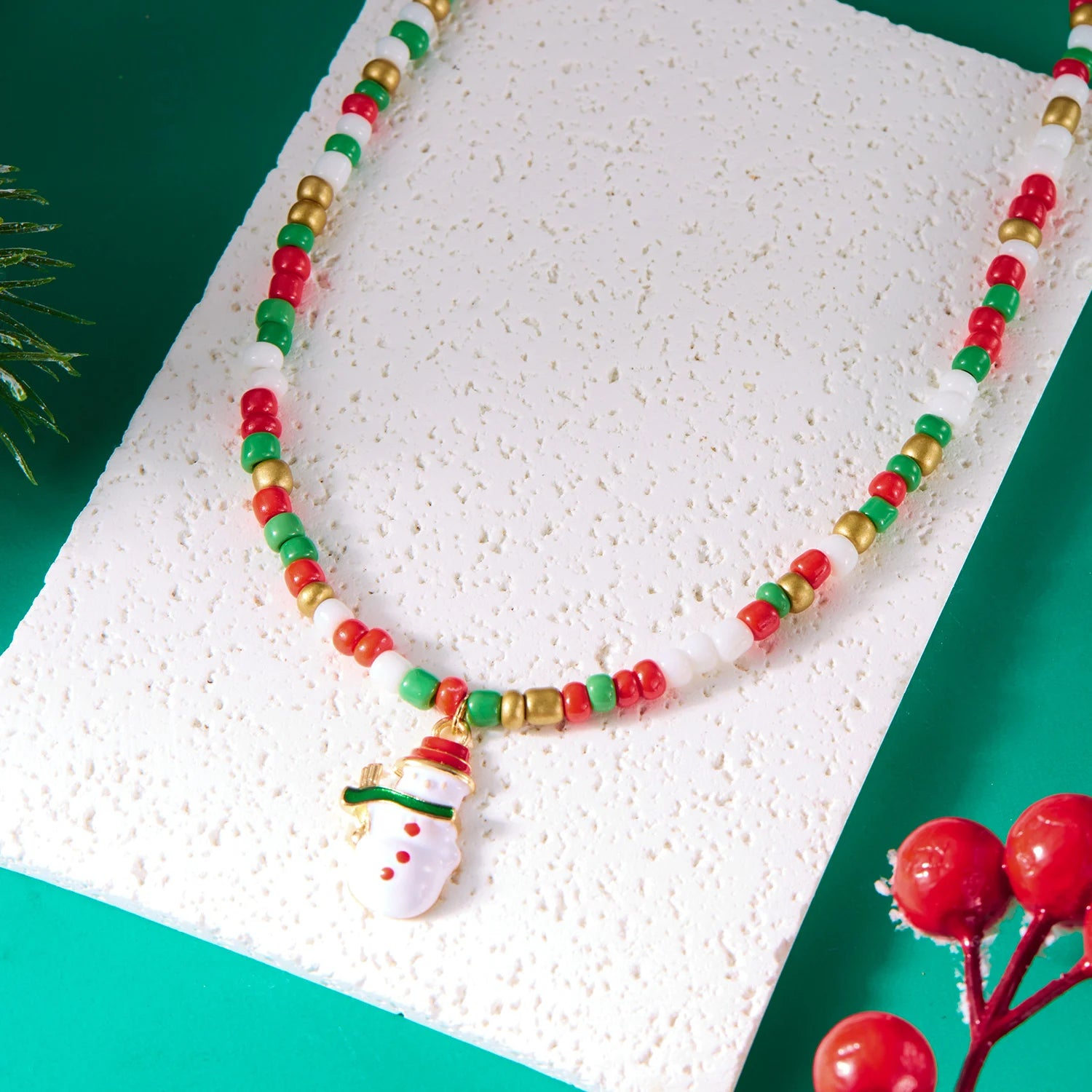 Weihnachtskette mit Reisperlen für Damen und Mädchen, Weihnachtsbaum, Schneemann, Weihnachtsmann, Schlüsselbein-Choker, Weihnachtsgeschenk