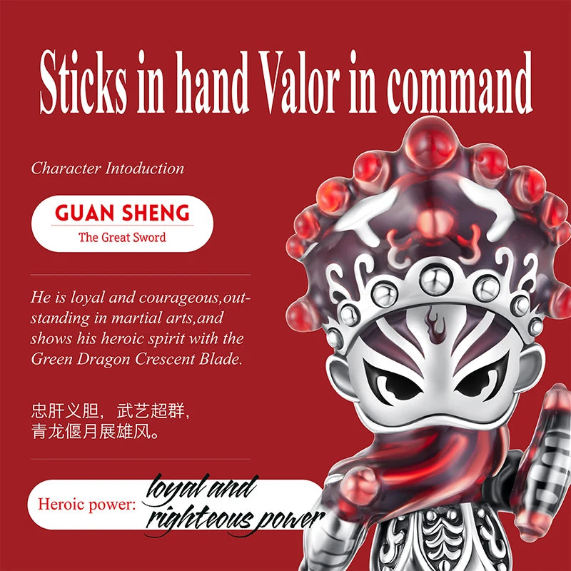 WOSTU New Year Gift S925 Silver Charms Bead Traditional Opera Character Pendants for Bracelet Necklace Jewelry Make Lin Chong