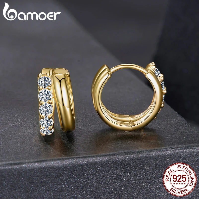 BAMOER 0.3CT Double-layer Moissanite Huggies Earring, 925 Sterling Silver Sparking Hoop Earring for Women Hypoallergenic Jewelry