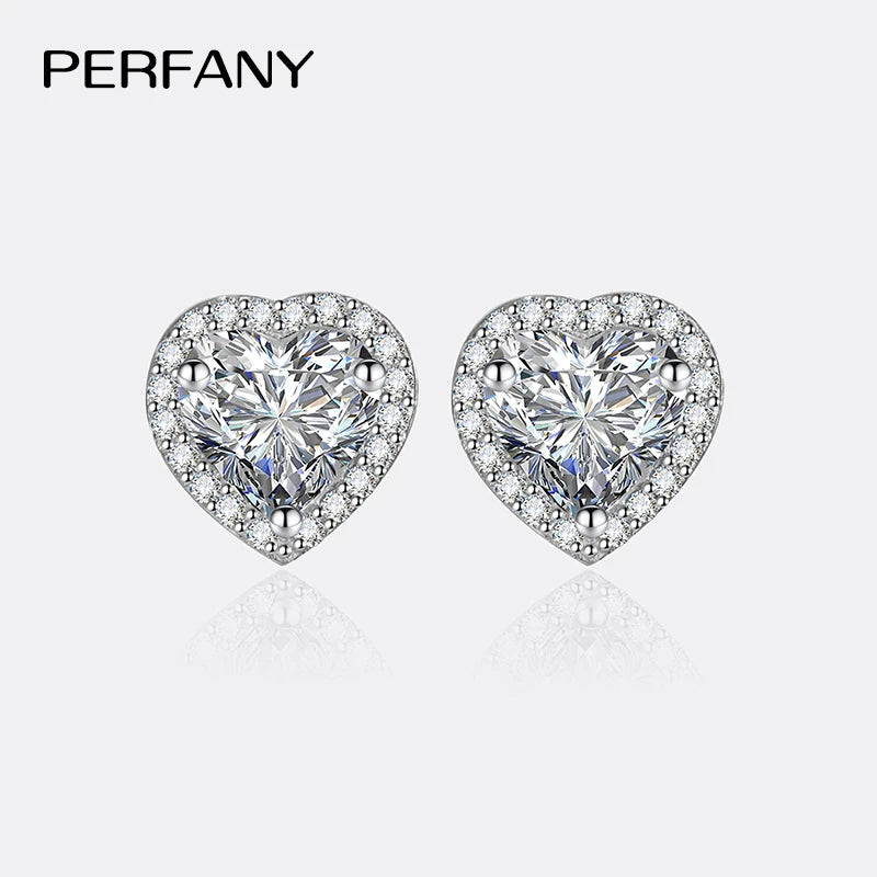 PERFANY 0.5CT-2CT Heart-Shaped Cut Moissanite Earrings For Women S925 Pure Silver Simulated Diamond Earrings Fashion Jewelry - Madeinsea©