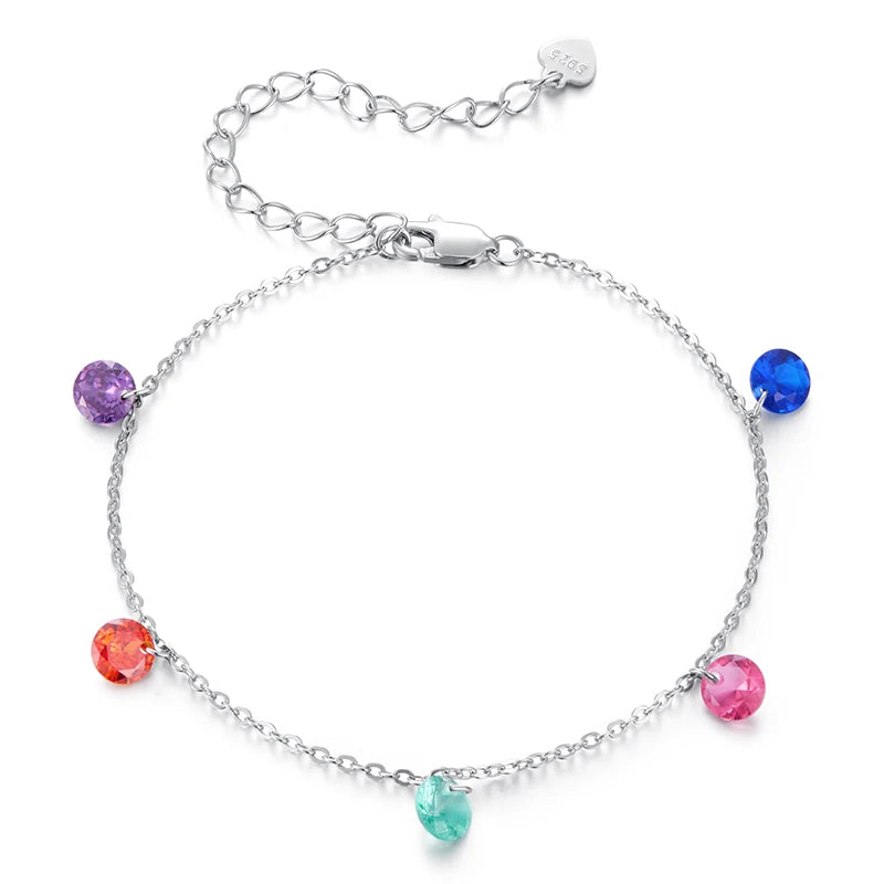 Bracelet WOSTU en argent sterling 925 véritable avec pampilles en cristal coloré et chaîne ajustable. Bijou idéal pour les fêtes, à offrir aux filles et à toute la famille.