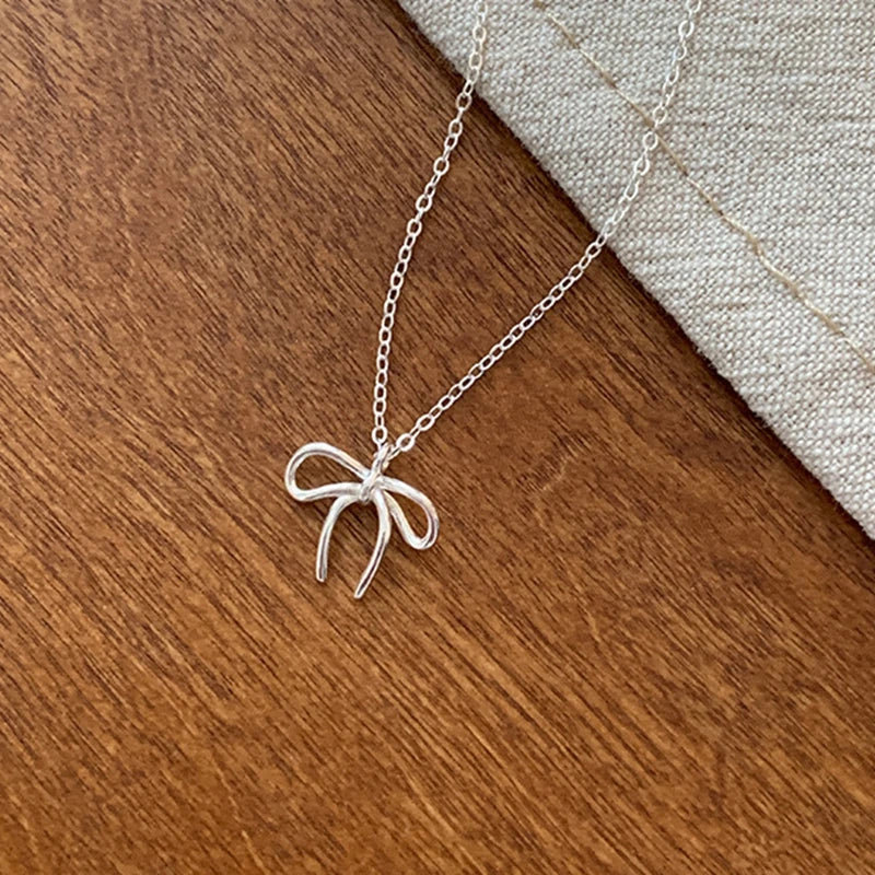 925 Sterling Silber süße Bowknot Anhänger Halskette für Frauen Mädchen Charm Kette Modeschmuck Zubehör