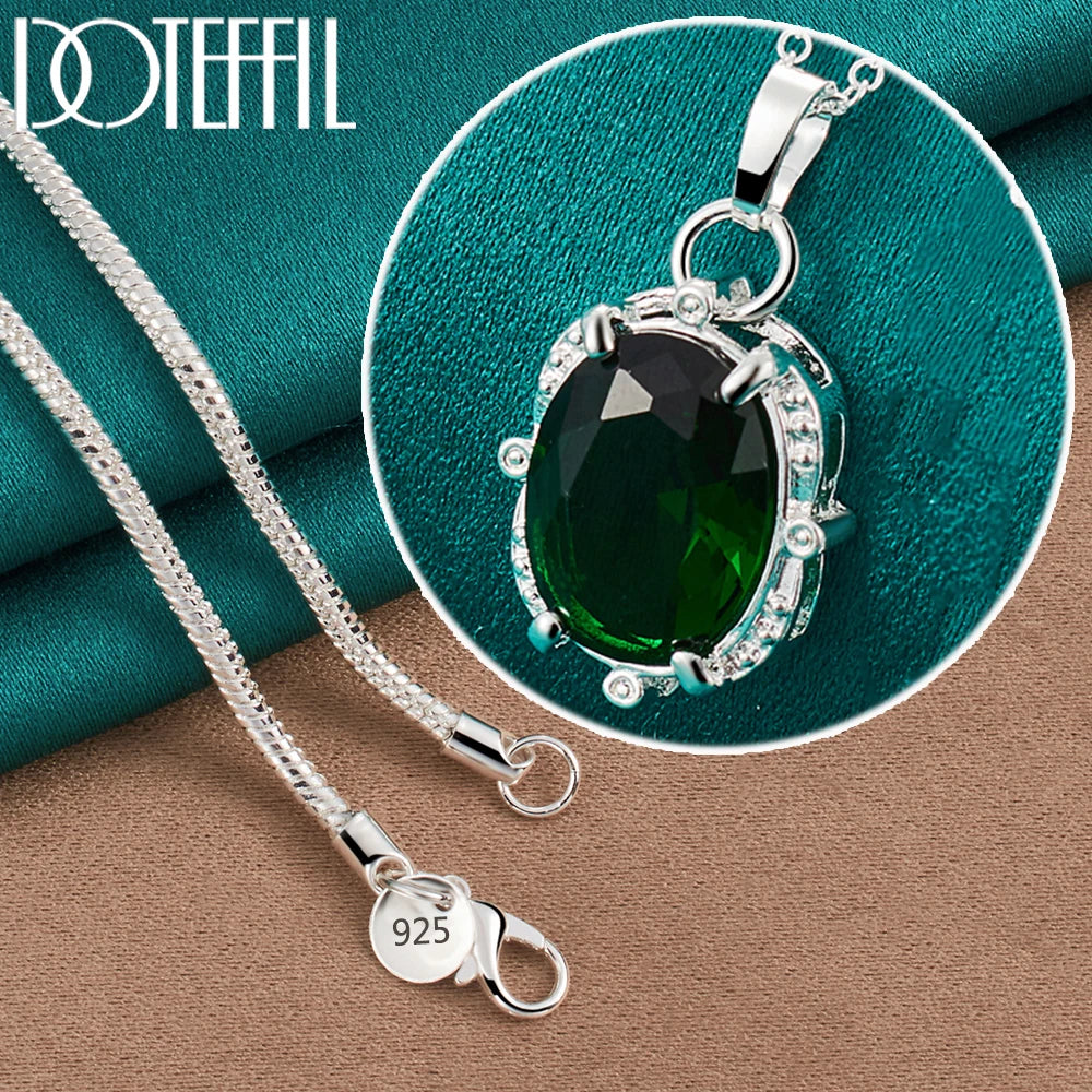 DOTEFFIL 925 Sterling Silver Green Zircon AAAAA Pendant Necklace 16-30 Inch Chain For Woman Fashion Wedding Party Charm Jewelry