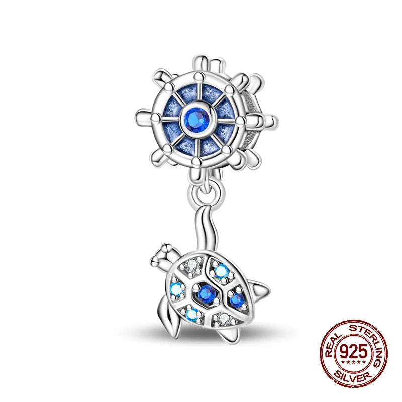 Summer New 925 Sterling Silver Zircon Crab Octopus Jellyfish Turtle Shell Charms Beads Fit Original Bracelets DIY Jewelry Gifts