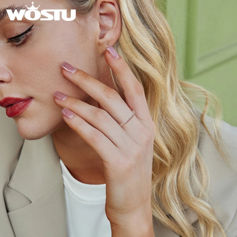 WOSTU 925 Sterling Silver Eternity Bead Wedding Band Ring Elegant Original for Women Wife Anniversary Birthday Fine Jewelry Gift