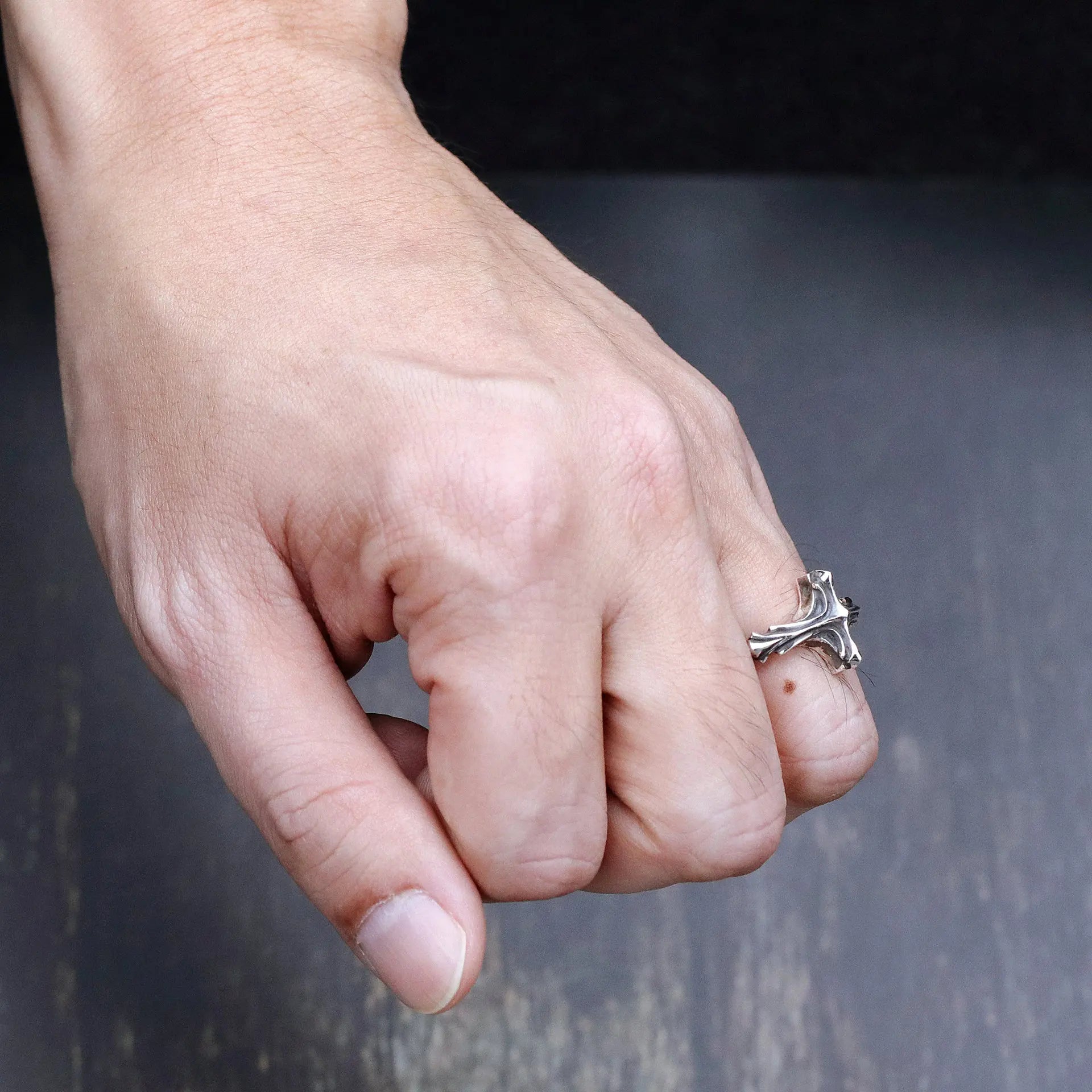 Retro Rib Cross Ring For Men Silver Color Punk Gothic Adjustable Ring Handmade Jewelry Rock Hiphop Biker Accessories Man Gift