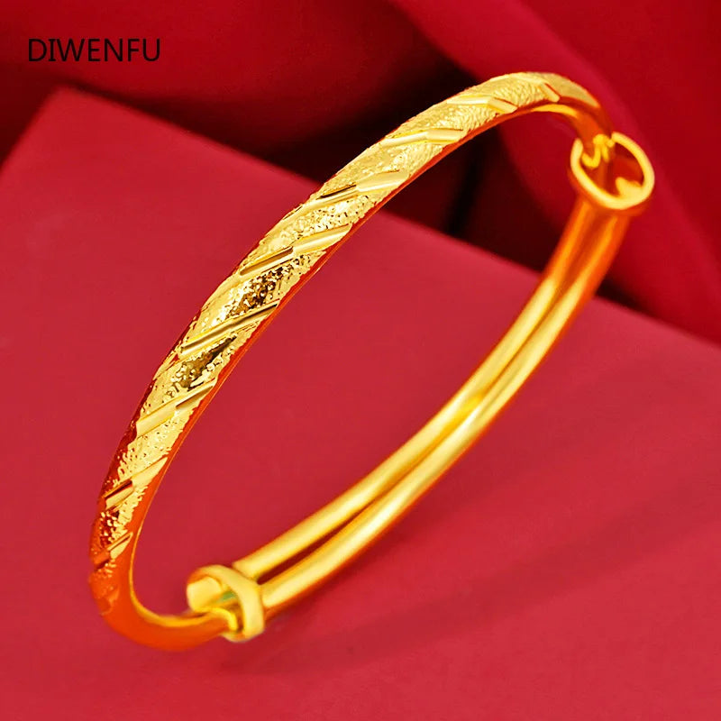 Soild 999 Yellow Gold Bangles Jewelry for Women Not Fade Gold Wedding Pulseira Feminina Bizuteria Gold Trendy Bracelets Females