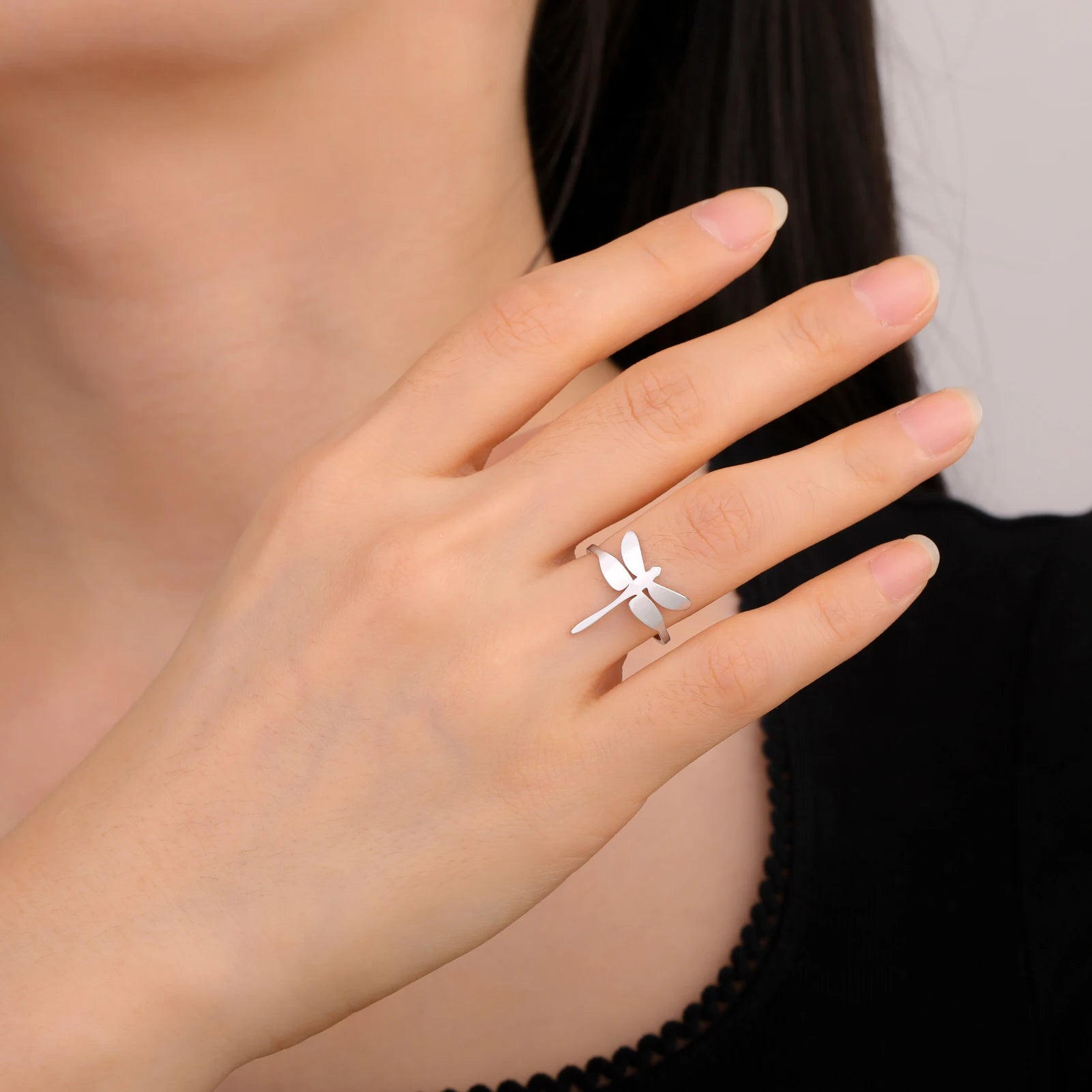 Skyrim Dragonfly Ring Stainless Steel Finger Rings Women Minimalist Animal Jewelry Birthday Gift Wholesale