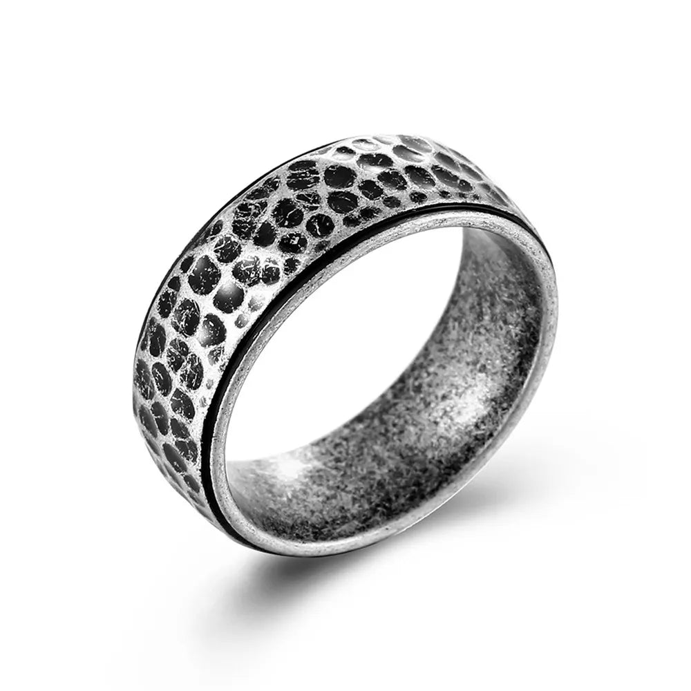 MKENDN Creative Retro Stone Texture Couple Rings Men Women Couple Ring Stainless Steel Punk Lunar Surface Jewelry - Madeinsea©