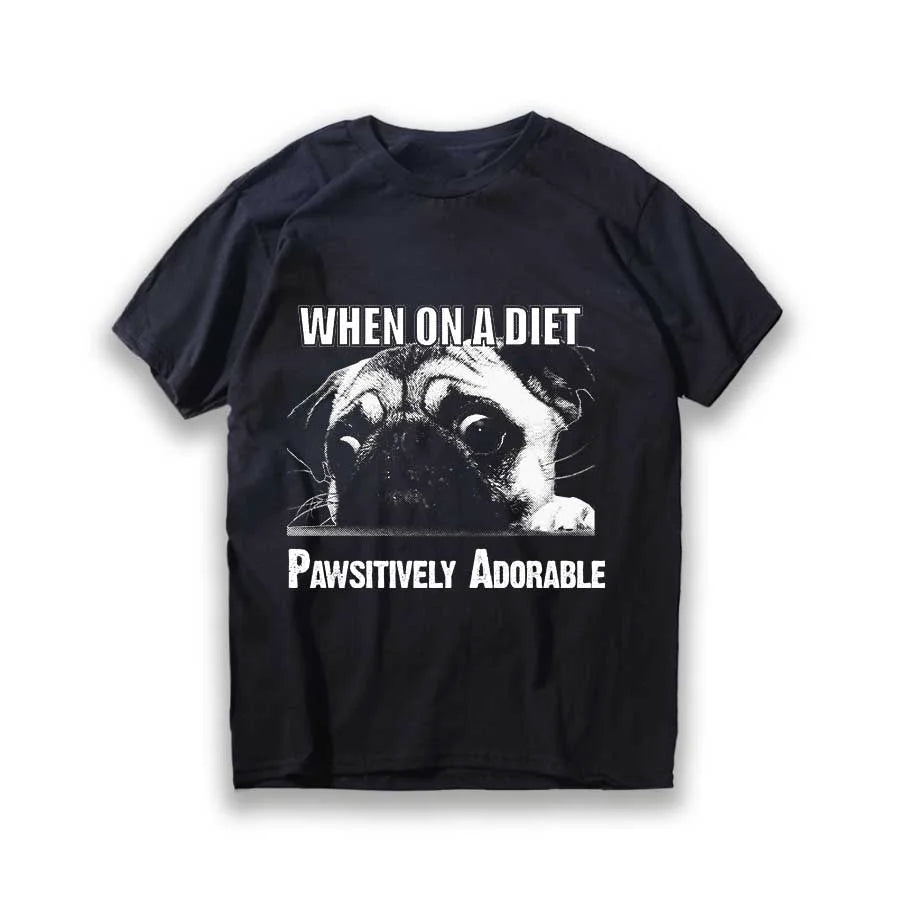 Lustiges T-Shirt aus Baumwolle mit großem Mops-Hunde-Print, großer lustiger Hund, Harajuku, schwarzes Grafik-T-Shirt, schwarzes T-Shirt mit neuartigem Design