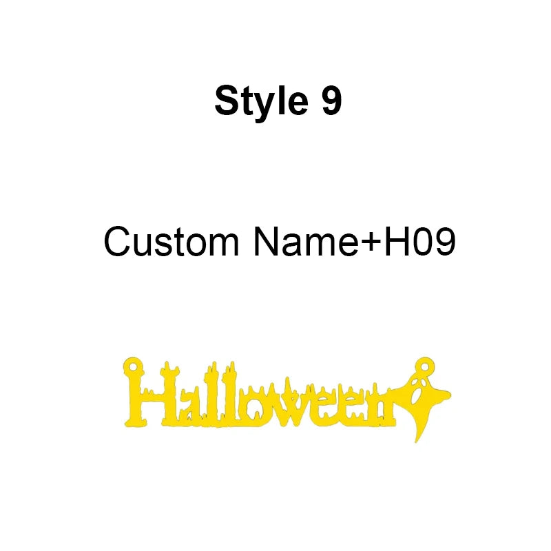 Collier personnalisé avec nom d'Halloween Nextvance en acier inoxydable, pendentif personnalisé avec araignée, chauve-souris, citrouille, balai, festival, bijoux cadeaux