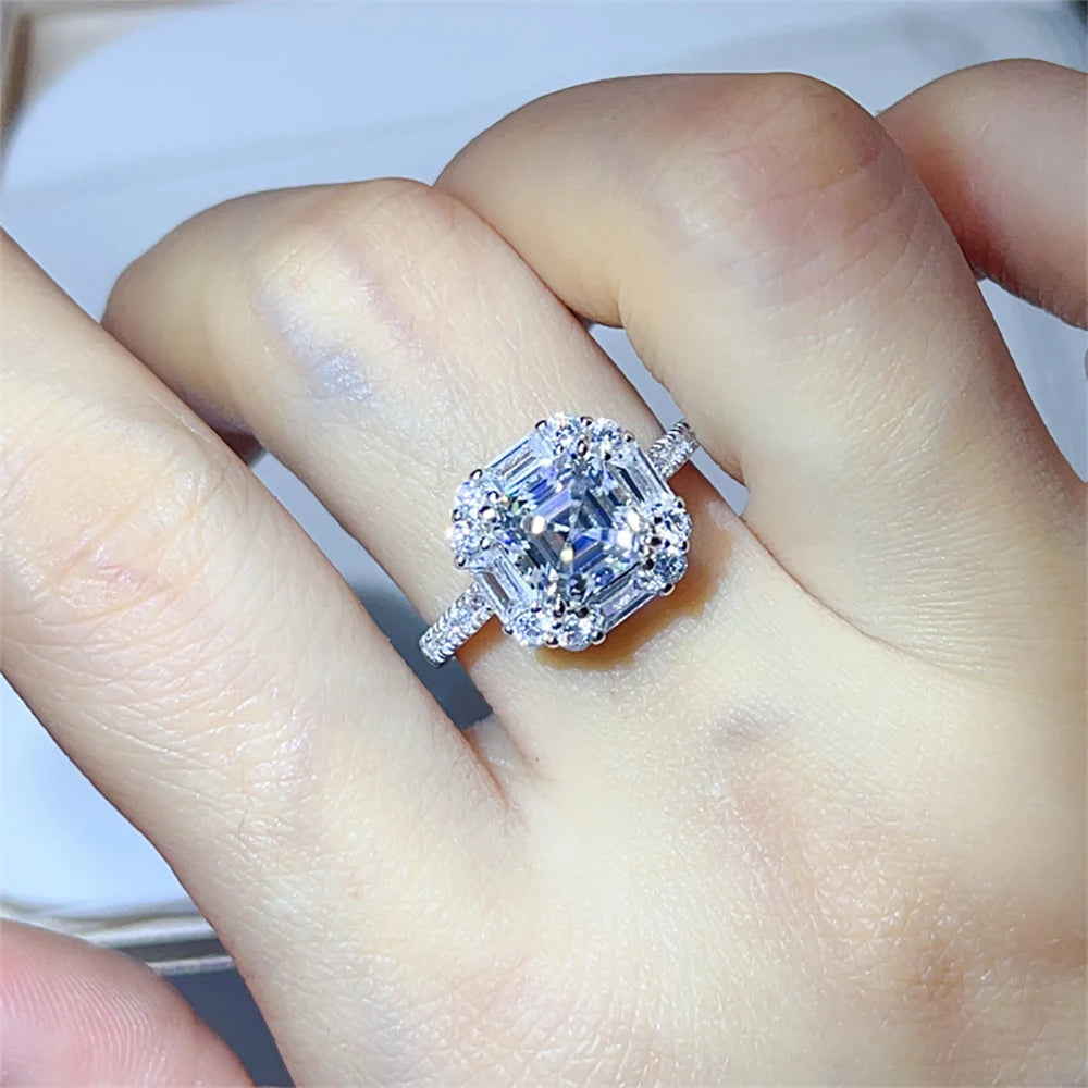 Serenity 2ct Asscher D Moissanite Rings for Women Men Gift Sparkling Square Lab Diamond Wedding Rings Solid S925 Silver Jewelry - Madeinsea©