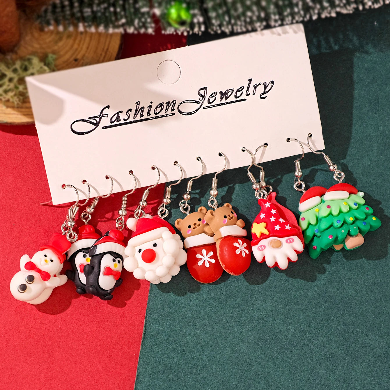 New Cute Cartoon Gingerbread Man Christmas Tree Santa Penguin Resin Dangle Earrings Set Women's Christmas Gift Jewelry - Madeinsea©