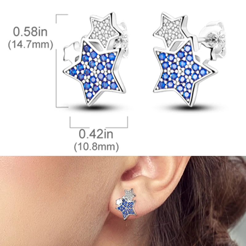 Earrings 925 Sterling Silver Stud Earrings Unicorn Star Zircon Stud Hoop Earrings For Women Girls Lovely Fashion Jewelry Gift