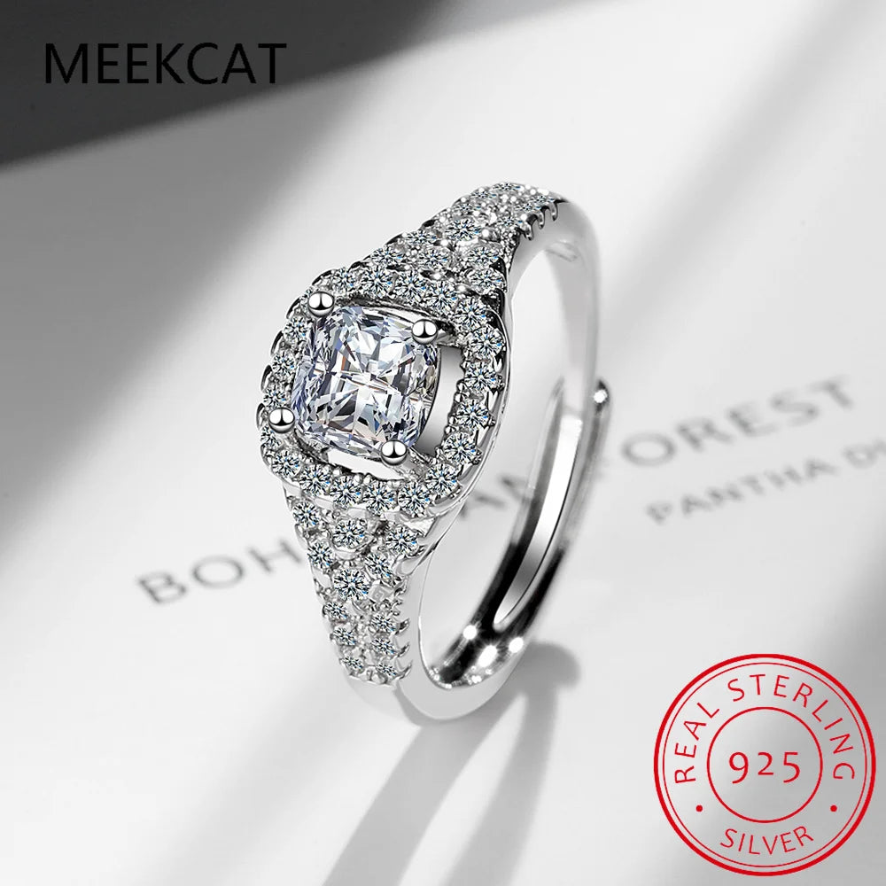 2023 Real 925 Sterling Silver Simple Square Clear CZ Charm Finger Rings For Women Wedding Engagement Jewelry RHR718