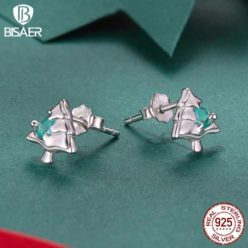BISAER 925 Sterling Silver Santa Claus ChristmasTree Earrings for Teens, Dainty Hypoallergenic Studs Christmas Gifts Jewelry
