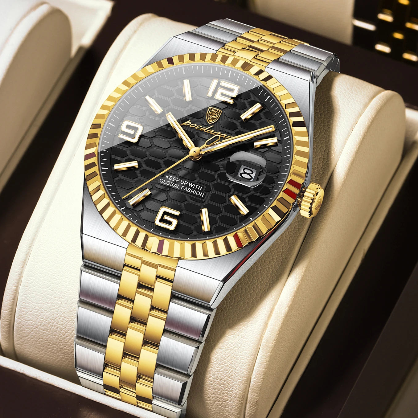 POEDAGAR High Quality Original Men Clock Waterproof Luminous Date Luxury Man Watch Stainless Steel Quartz Men's Watches Male+Box