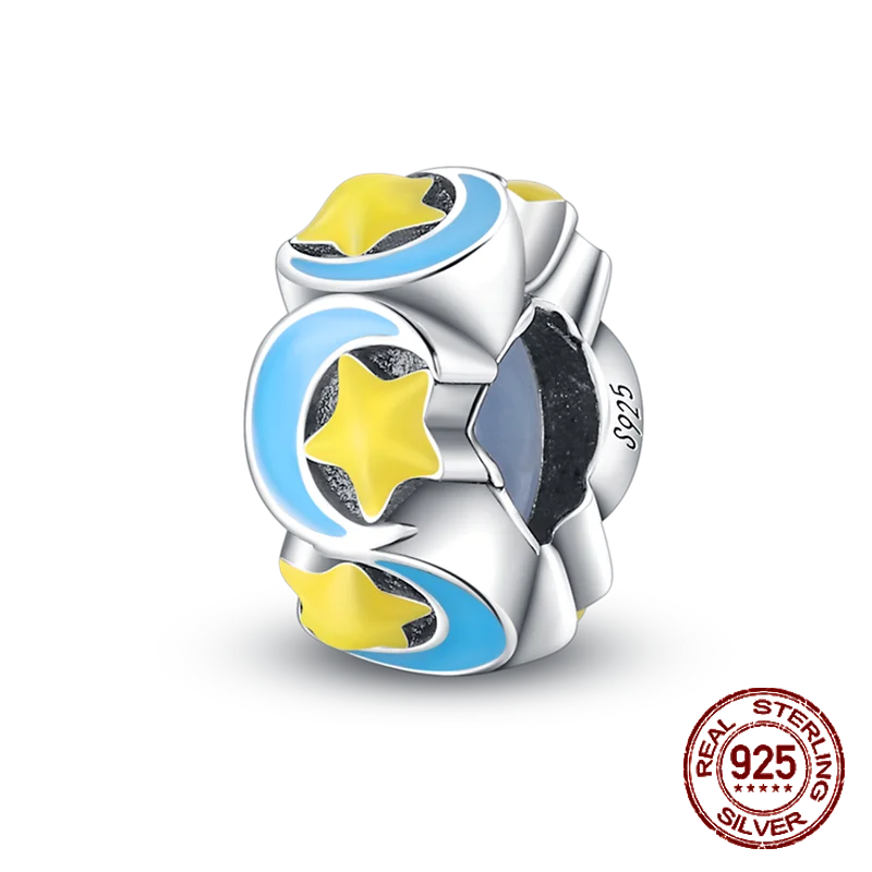 Breloque en argent sterling 925 représentant la lune, l'étoile, l'avion, l'espace, série bleue, compatible avec les bracelets Pandora originaux, bijoux à offrir