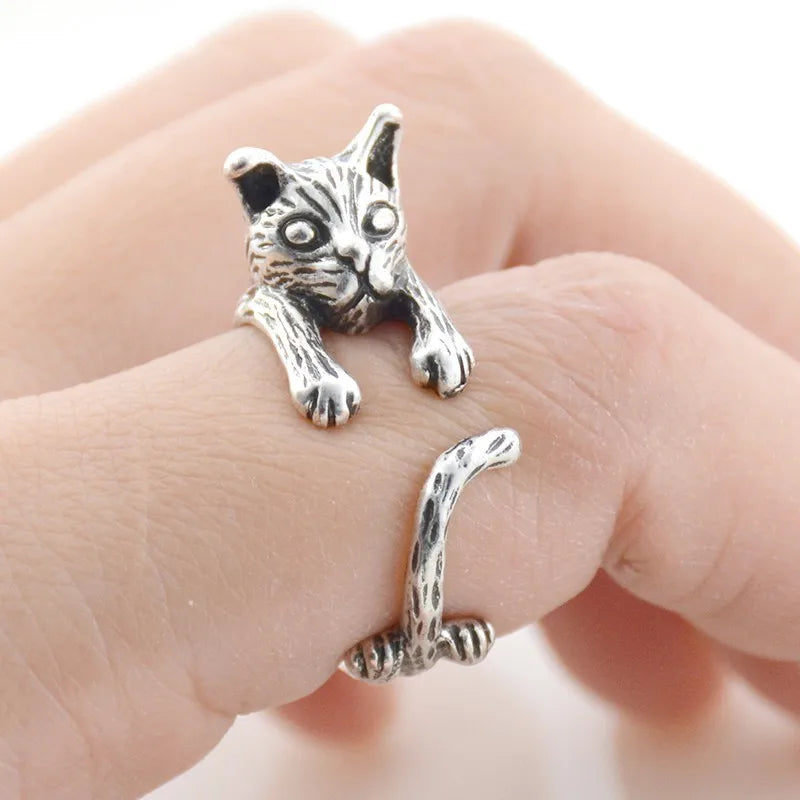 Retro Boho Animal Anel Cat Ring Men Punk Brass Knuckle Anillos Couple Rings For Women Girls Jewelry Pet Lover Gift Bijoux Femme