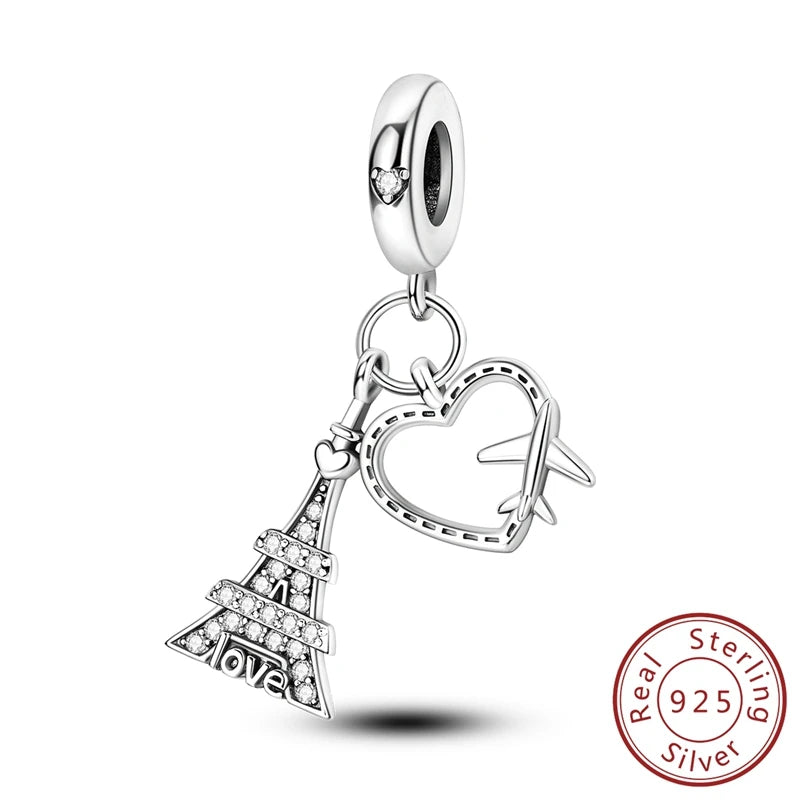 Original Charms Pendant Real S925 Sterling Silver Travel Luggage Airplane Charms Beads for Women Fine Jewelry Gift Making