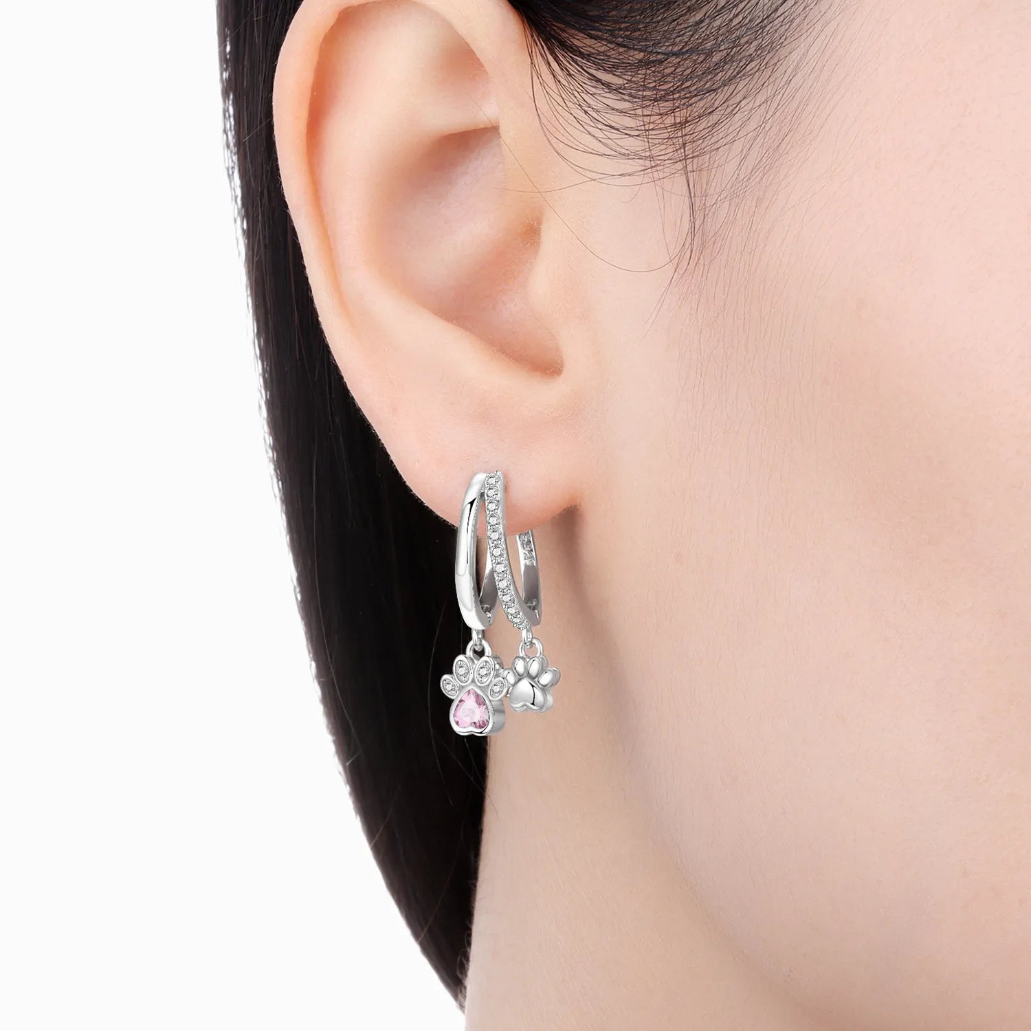 PANPOKI 925 Sterling Silver Double Layer Pet Paw Print Drop Earrings Women Earrings Charm Fashion Versatile Party Jewelry Gifts
