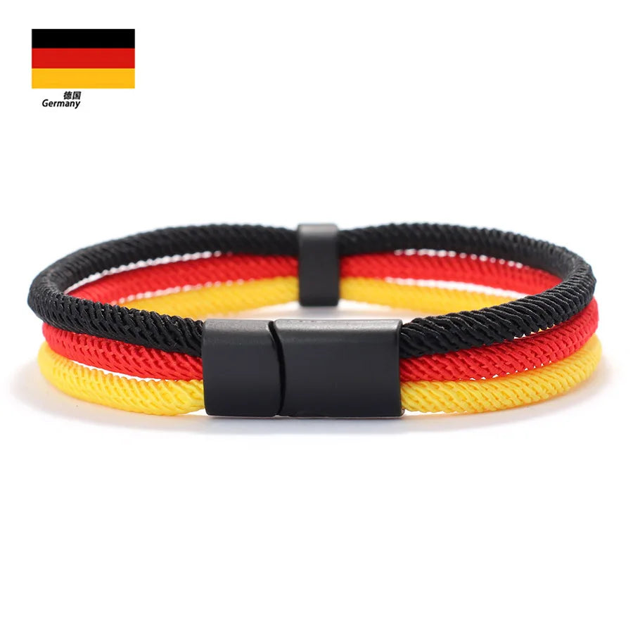 Multi Color Size National Flag Color Charm Bracelet Unisex Detachable Magnet Buckle Wrap Braslet Grade A 4mm Rope Braclet Joias