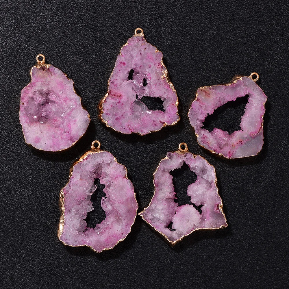 1 PCS Colorful Natural Quartz Geode Pendant Irregular Shape Gold Color Plated Agat Slice Charm Pendants For Jewelry Necklace DIY