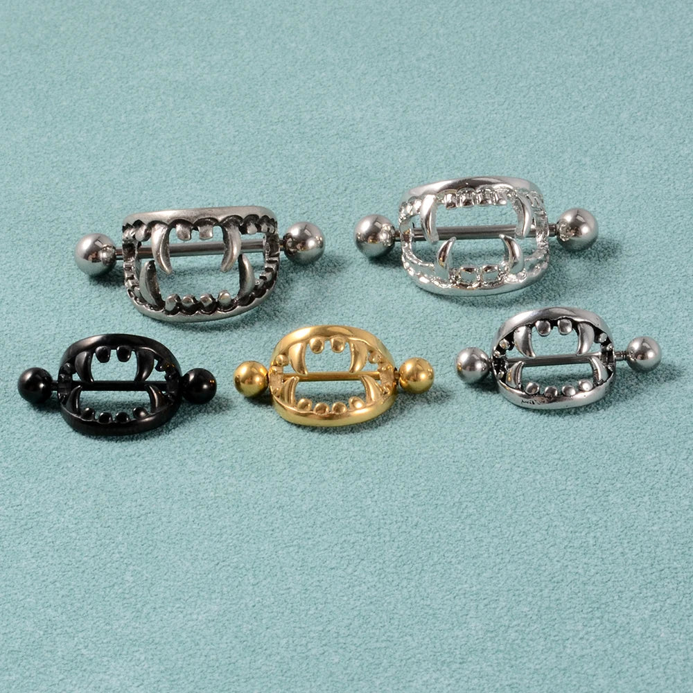 2Pcs 14G Sexy Teeth Nipple Ring Shield Cover Barbell Nipple Piercing Bar for Women Surgical Steel Breast Body Piercing Jewelry