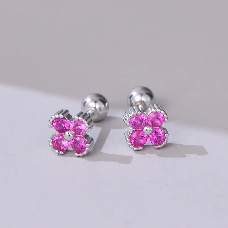 925 Sterling Silver Shiny Colored Zircon Flower Stud Earrings for Women Exquisite Jewelry Bijoux Accessories