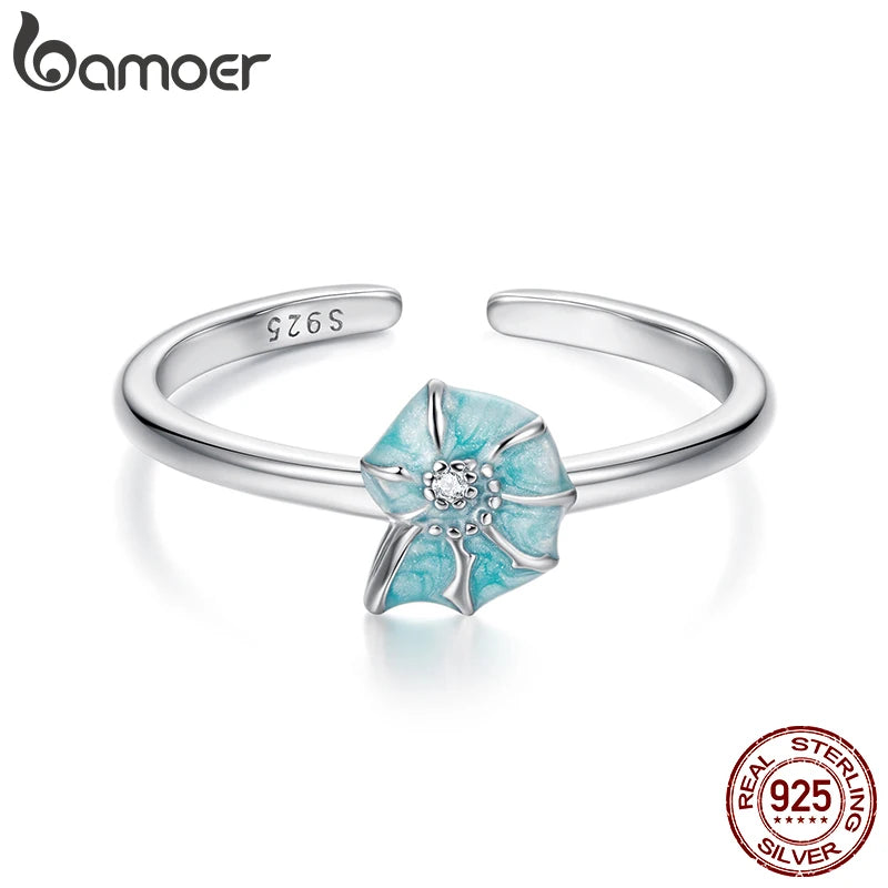 BAMOER 925 Sterling Silver Cute Conch Ring Stacking Finger Ring, Animals Adjustable Open Rings Birthday Gift BSR672-E