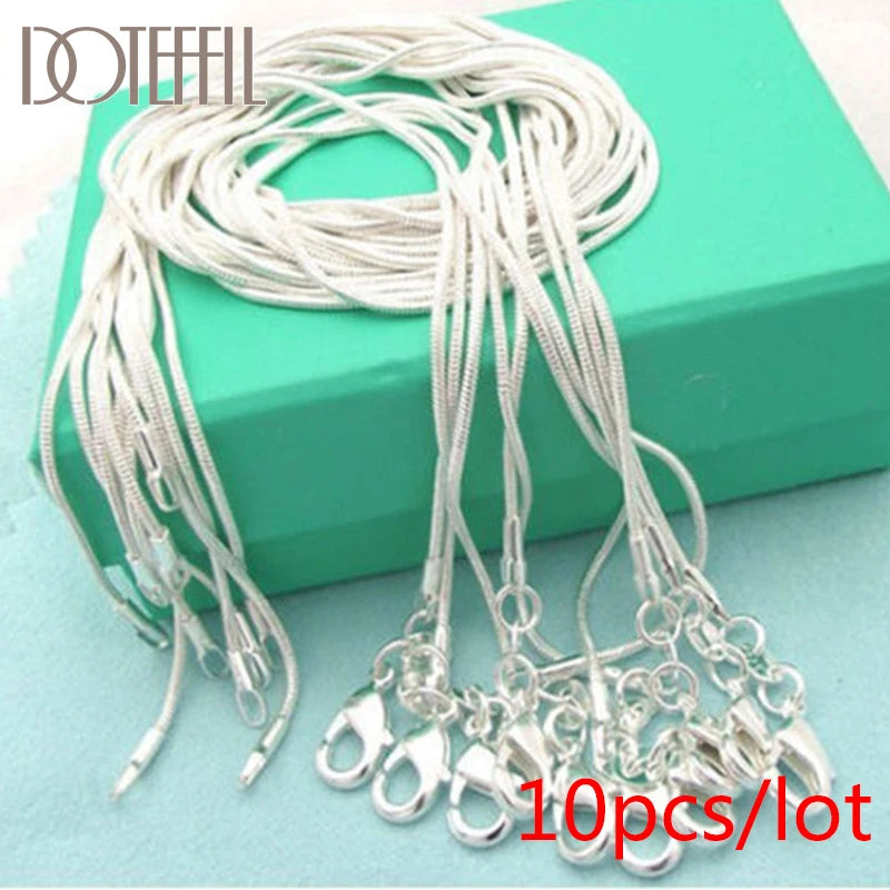 DOTEFFIL 925 Sterling Silver 5/10pcs/Lot 16/18/20/22/24/26/28/30 Inch 1.2mm Snake Chain Necklace For Woman Man Fashion Jewelry - Madeinsea©