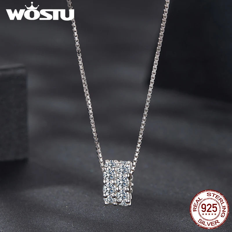 WOSTU D Color Full Moissanite S925 Sterling Silver Reel Pendant Necklace with GRA Dainty Neckchain Fine Jewelry for Women Gift