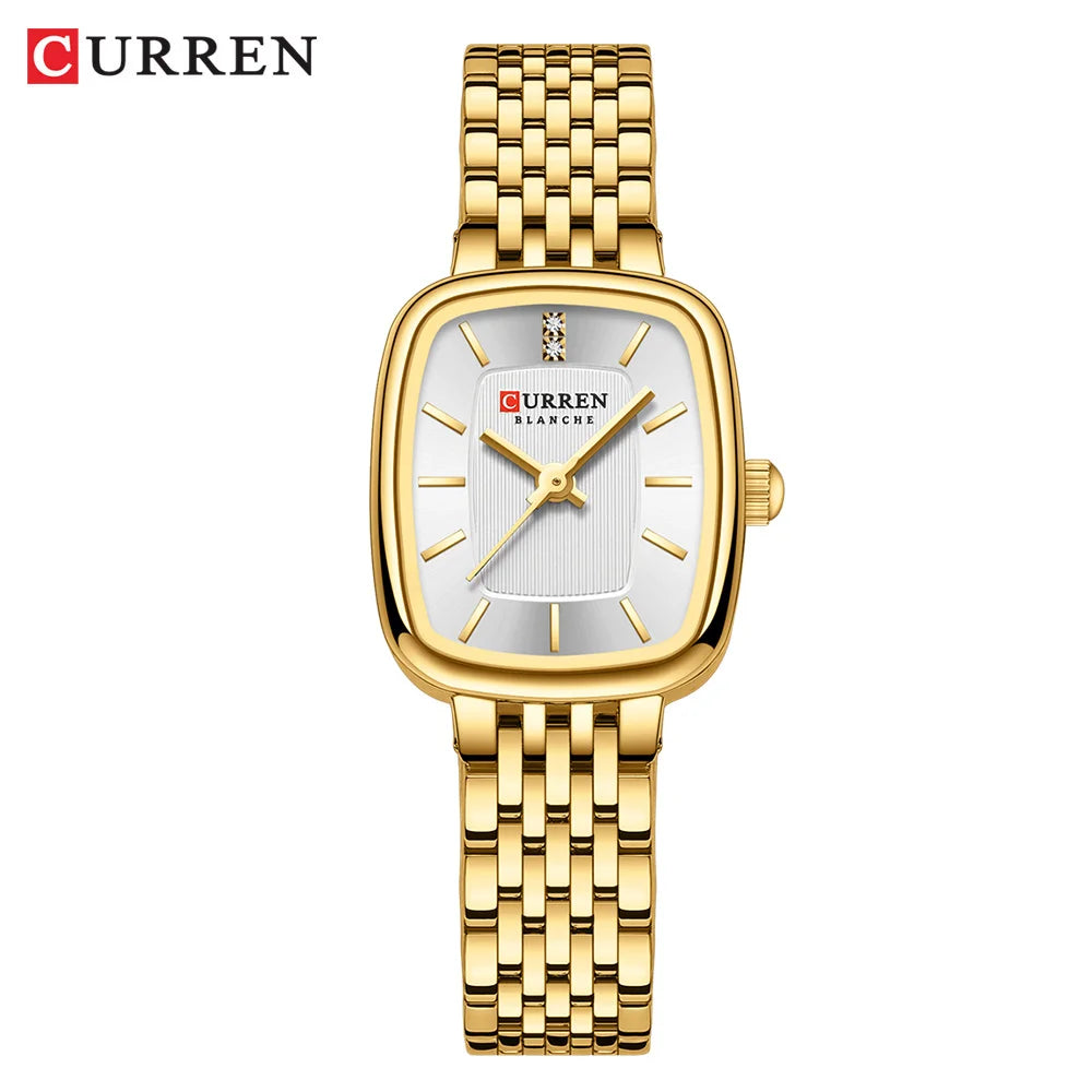 CURREN Fashion Rectangular Ladies Watches New Quartz Waterproof Stainless Steel Strap Wristwatch for Women