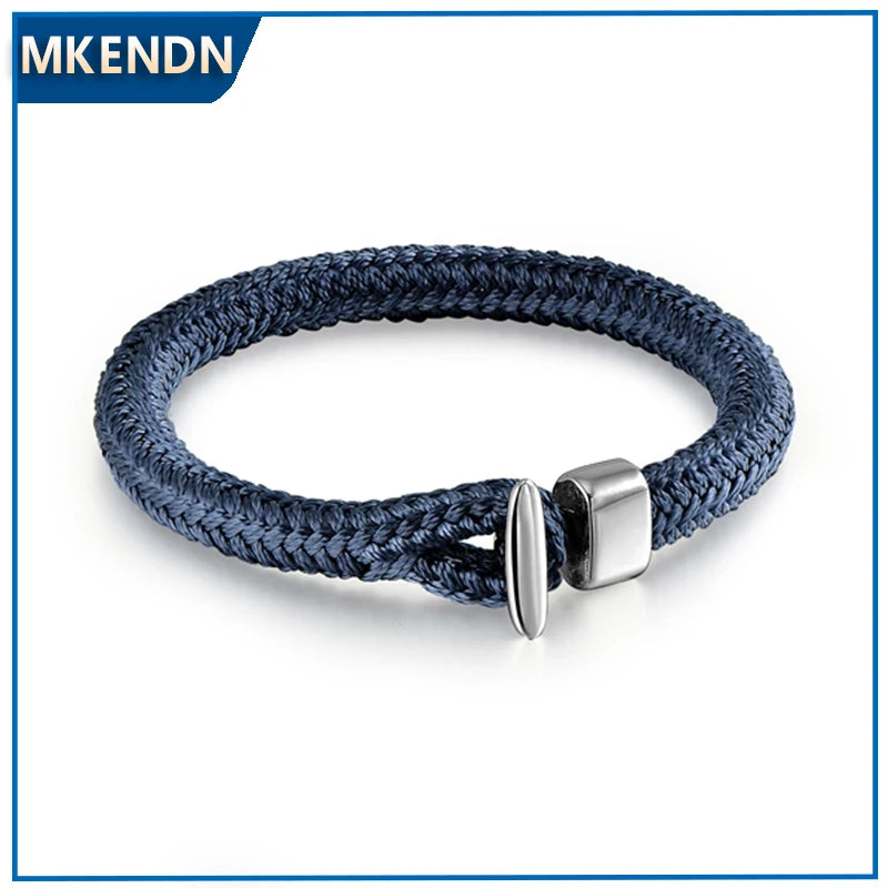 MKENDN Men's Bracelet Sailing Nylon Navy Blue Stainless Steel Hook Charm Bracelet Nylon Rope Bracelet Jewelry Gifts