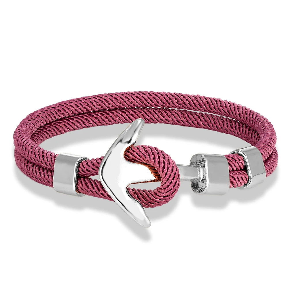 MKENDN Anker-Armbänder für Herren, doppelsträngig, nautisches Surfer-Armband, wasserdicht, Seil, silberfarben, Bootsschnalle