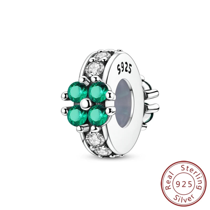 Charms 100% 925 Sterling Silver Flowers Colorful Zircon Silicone Spacer Beads Fit 3mm 925 Original Bracelets Fine DIY Jewelry