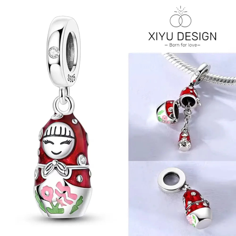 Red Uniform Soldier Pendant Original Real 925 Sterling Silver Charm Bead Fit Original Bracelet Necklace DIY Jewelry Gift