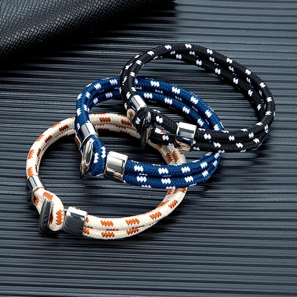 MKENDN Outdoor Style Braided Rope Bracelets Men Women Double Strand Nautical Survival Rope Bracelet Stainless Steel Hook Clasp