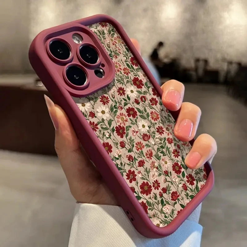 Retro Floral Pattern Silicone Phone Case for iPhone 11 12 13 14 15 16 17 Air Pro Max 16E XR XS X 7 8 Plus SE2 Shockproof Cover