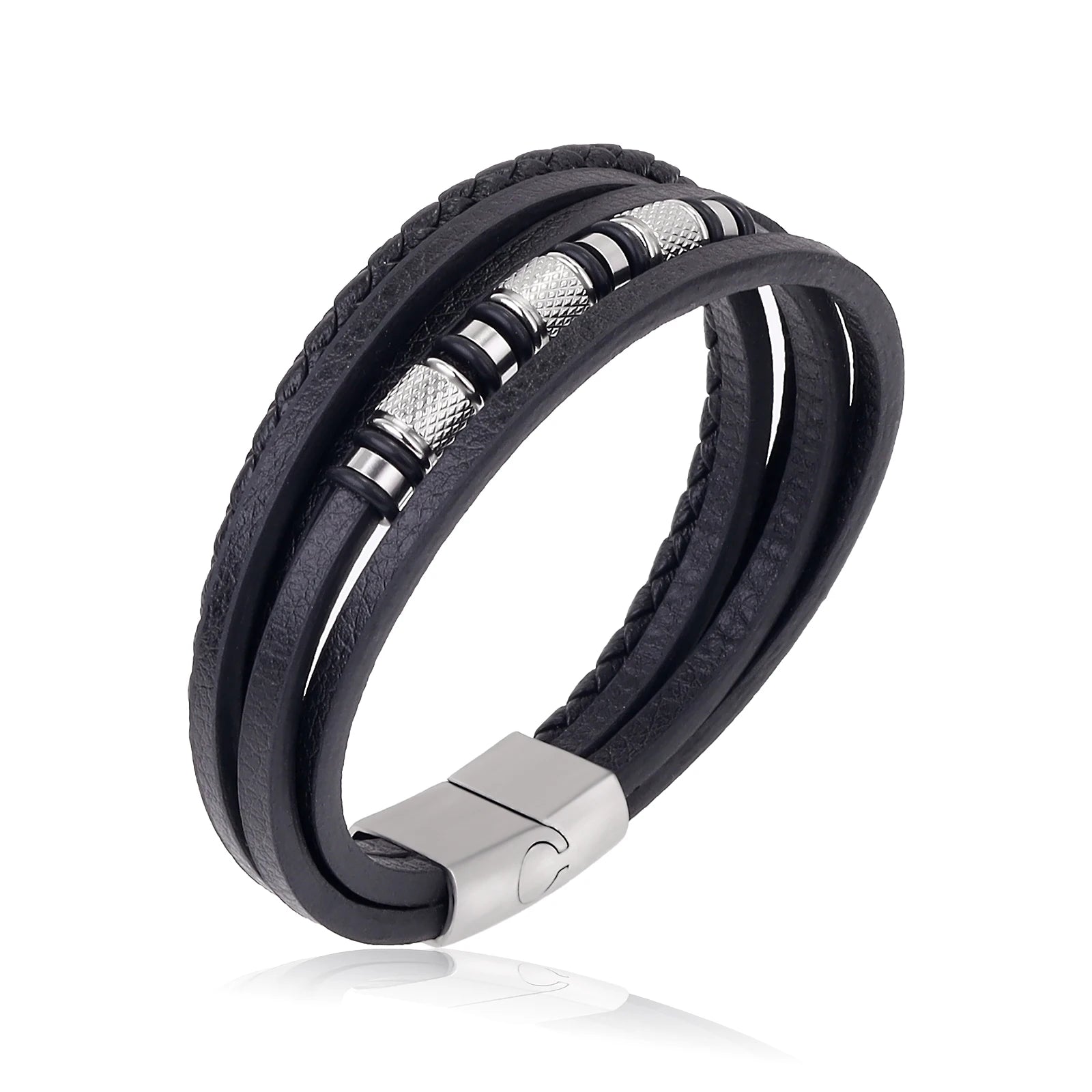 Luxury Stainless Steel Beaded Bracelet Fashion Men's Jewelry Classic Multilayer Braided Leather Bracelet Homme New Year Men Gift - Madeinsea©
