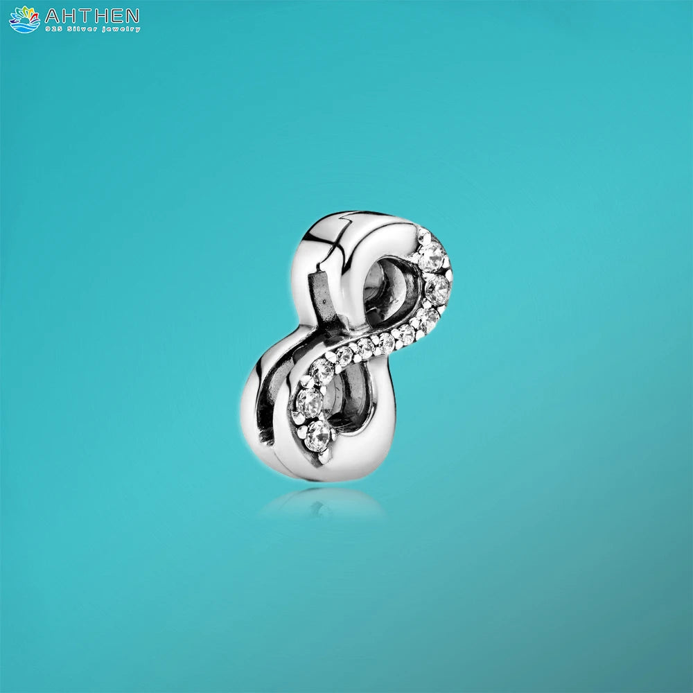 Ahthen 925 Sterling Silver Bead Silver Star Timeless Sparkle Heart Dangle Clip Charms fit Snake Chain Reflexions Bracelets