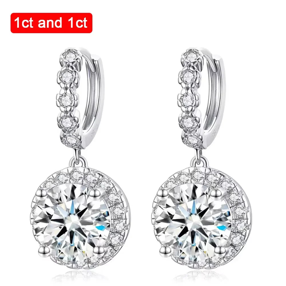 Serenity 1ct 2ct 3ct Moissanite Earrings For Women Wedding Gift S925 Sterling Silver Round Bag Drop Earrings Jewelry Plated 18K