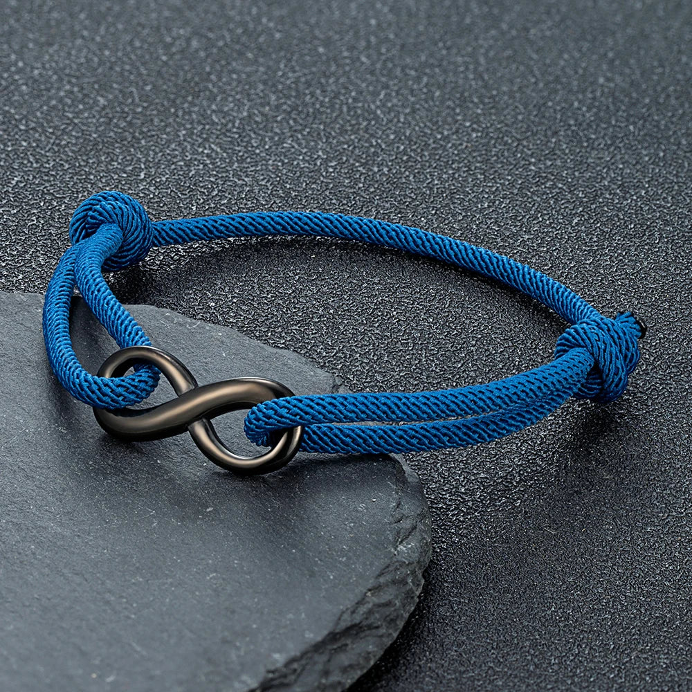 MKENDN Personalized Infinity Bracelet Adjustable Braided Rope Bracelet For Couple Black Stainless Steel Matching Jewelry Gifts