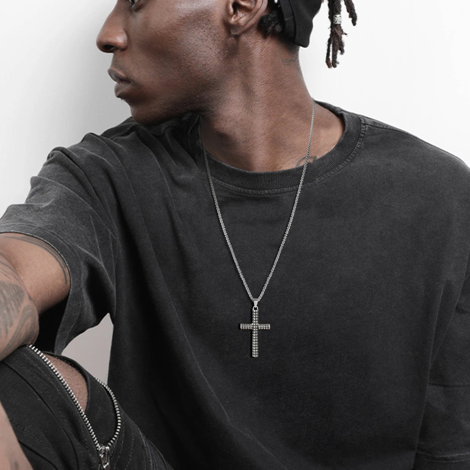 Vnox Large Cross Pendant Necklaces, Punk Hiphop Church Baptism Cross Necklaces for Men Boys, Fashion Long Neck Collar