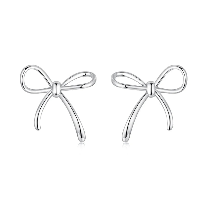 WOSTU Real 925 Sterling Silver Big Bow Stud Earrings For Women Wedding Party Jewelry Bowknot Ear Studs Girl Birthday Gift 18mm
