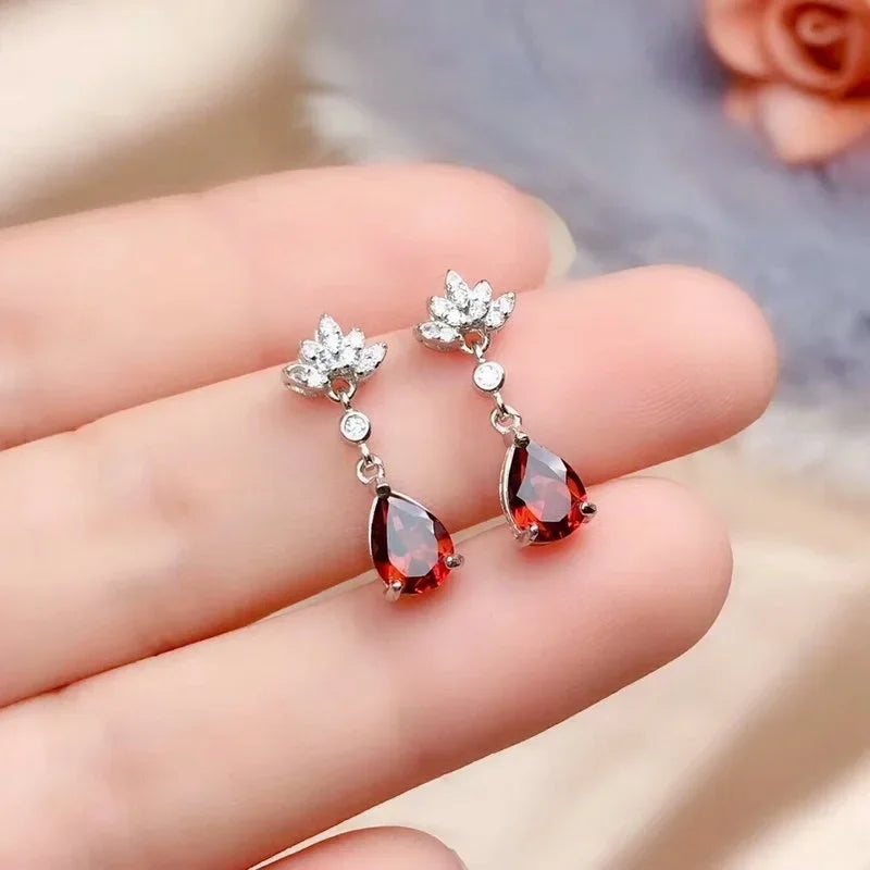 Vintage Hoop Earrings Female red Stone Sterling Silver 925 Earrings For Women Big ruby  Earrings Mother's Day Gift