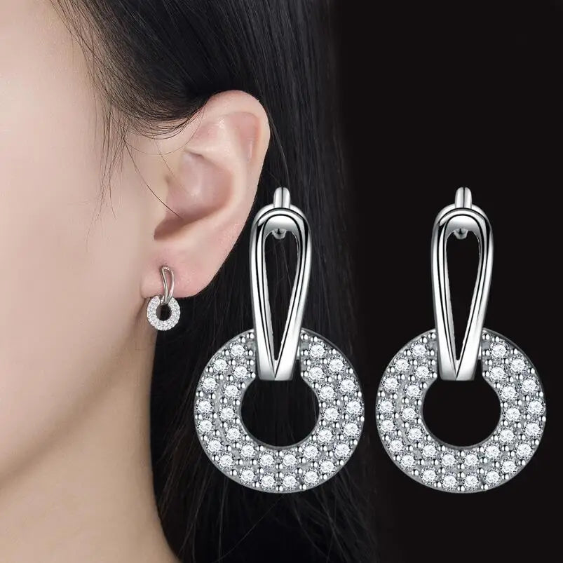 Minimalist 925 Sterling Silver Fashion Gothic Round Square CZ Hoop Earrings For Women Wedding Fine Jewelry DA2490