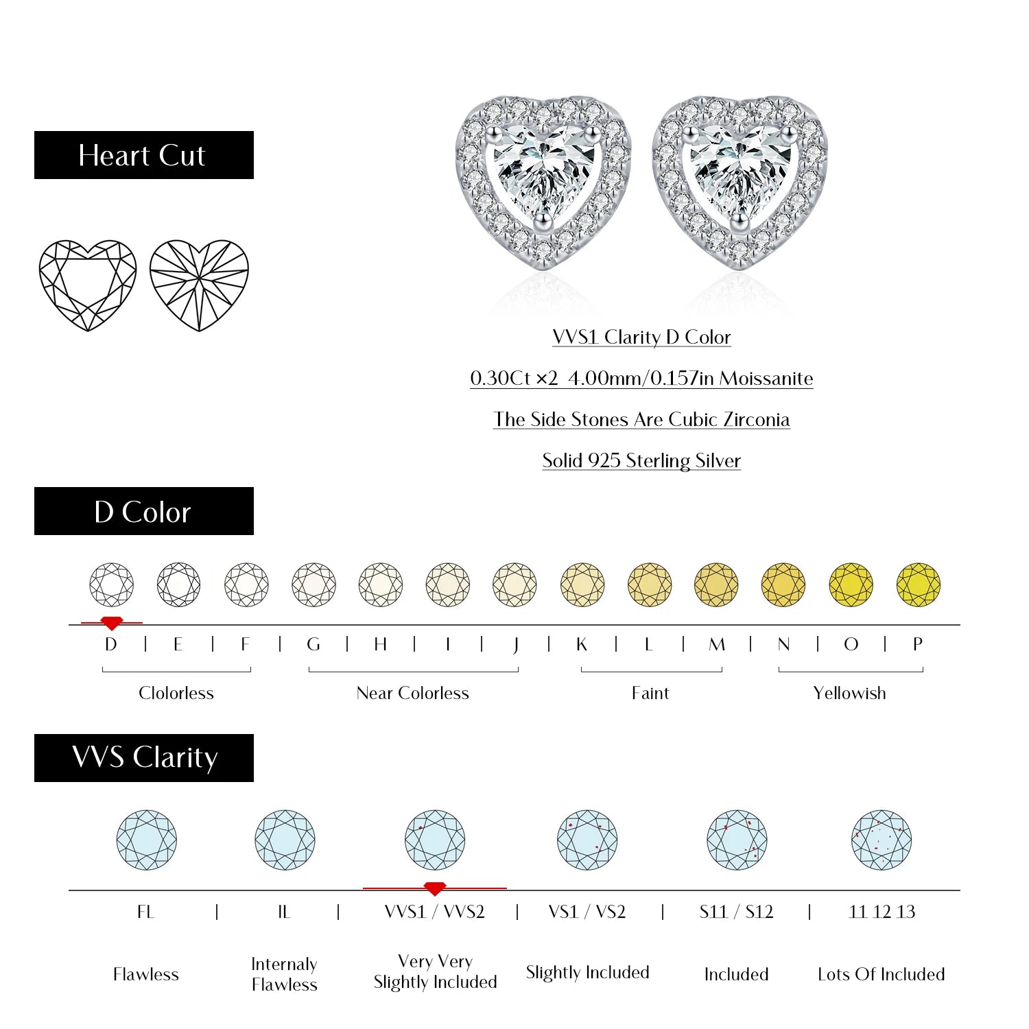 MODIAN Dazzling D Color Hearts Moissanite Halo Earrings 925 Sterling Silver Clasic Wedding Stud Earrings For Women Fine Jewelry