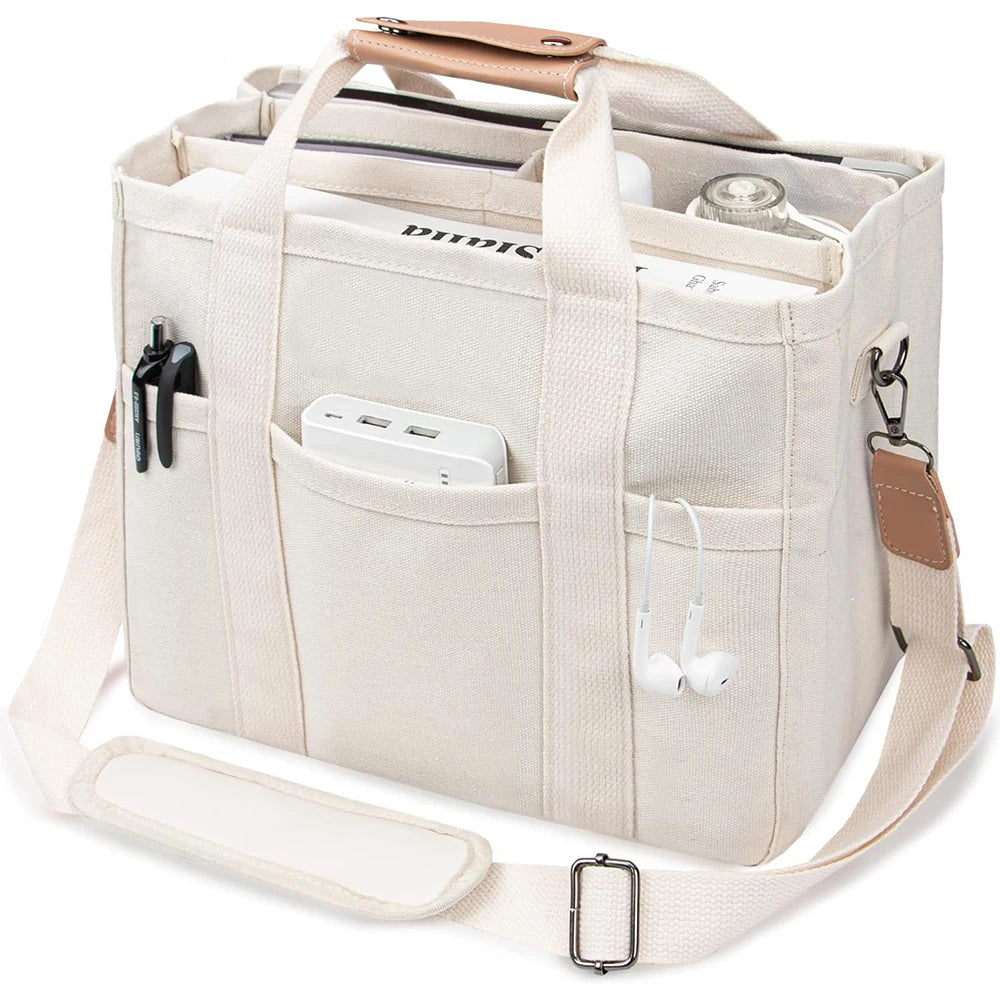 Women’s Canvas Tote Bag with Multiple Pockets, Large Capacity Shoulder Messenger Bag, Stylish, Durable & Versatile for Daily - Madeinsea©