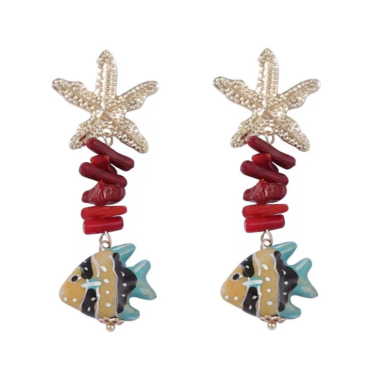 2025 New Alloy Sea Star Conch Colored Fish Long Earrings